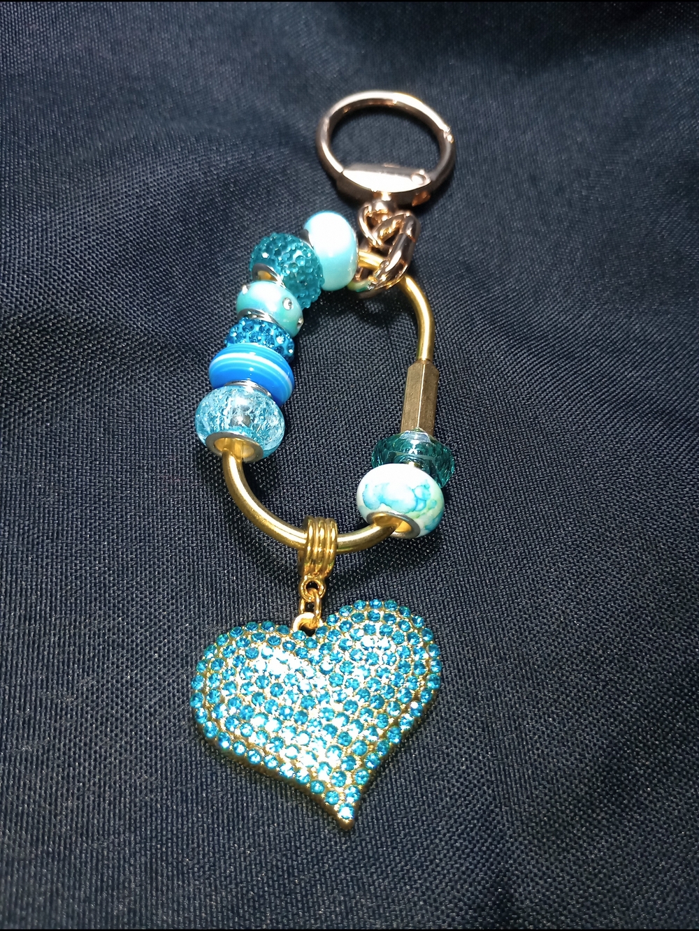 Turquoise Crystal Heart Beaded Keychain / Bag Charm